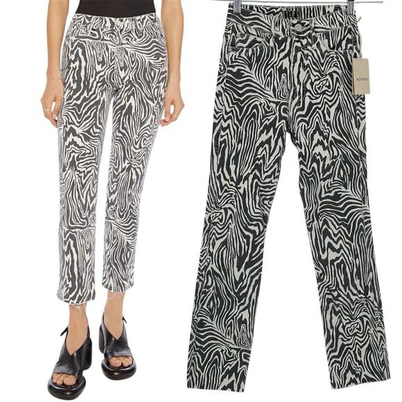 NWR Mother High Waisted Rascal Ankle Fray Hoofin' It Zebra Skinny Jeans Sz 23x27 - Picture 1 of 16